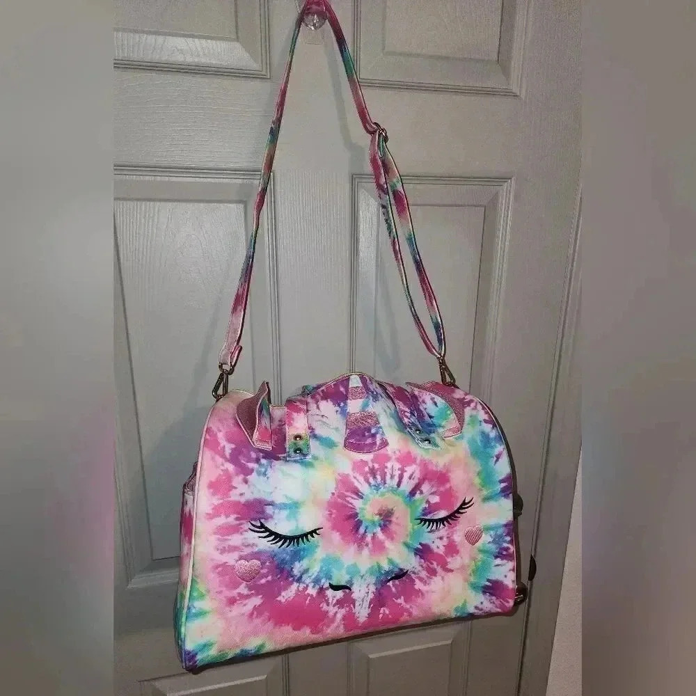 Under One Sky Rainbow Tie Dye Unicorn Face Duffle Bag Child's Kids Carry-on
